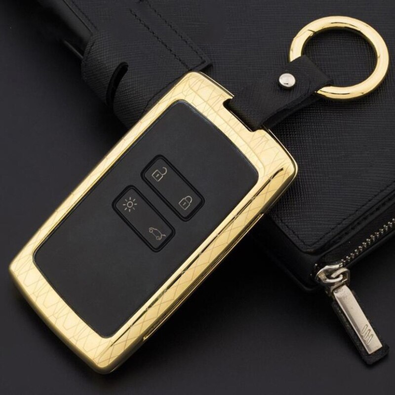 Zinklegering + læder bil nøglecover beskyttelsesholder til renault koleos kadjar nøgler med nøgleringe nøglering