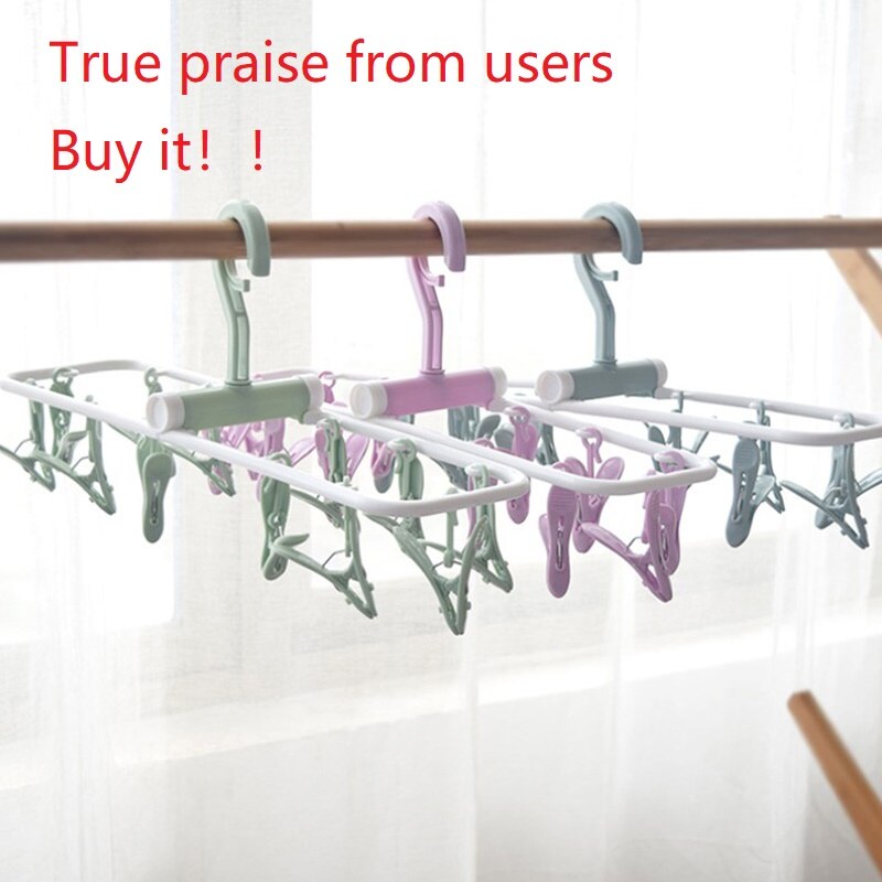 12 Clip Folding Drying Rack Multi-functional Underwear Socks Clip Plastic Rack Clothes Hanger Dryer Towels Cloth Drying Rack