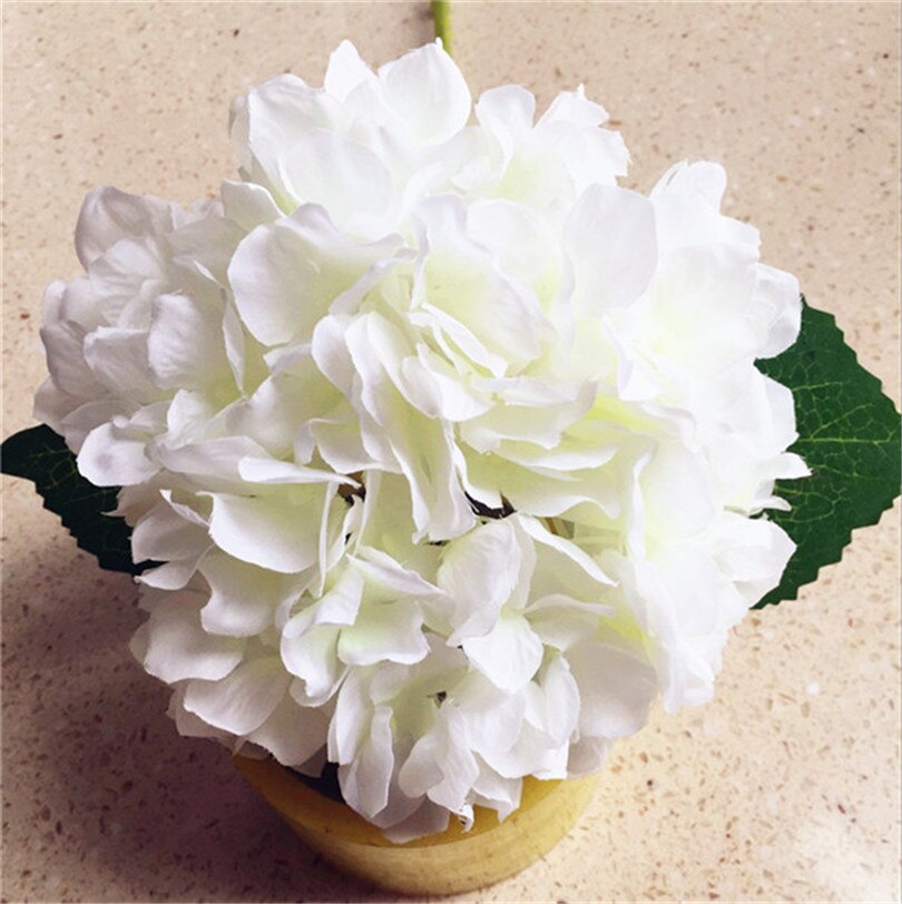10Pcs Zijde Enkele Stem Big Head Hortensia Bloem Tak Kunstmatige Hydrangea Macrophylla Voor Wedding Party Decoratie Bloemen: WHITE
