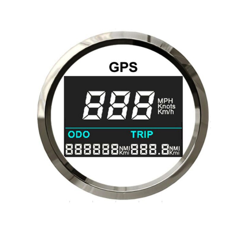 52Mm Digitale Gps Snelheidsmeter Lcd Gauge Kilometerstand Verstelbare Kilometerstand Trip Teller Voor Auto Motorfiets Boot 12V 24V: White Silver