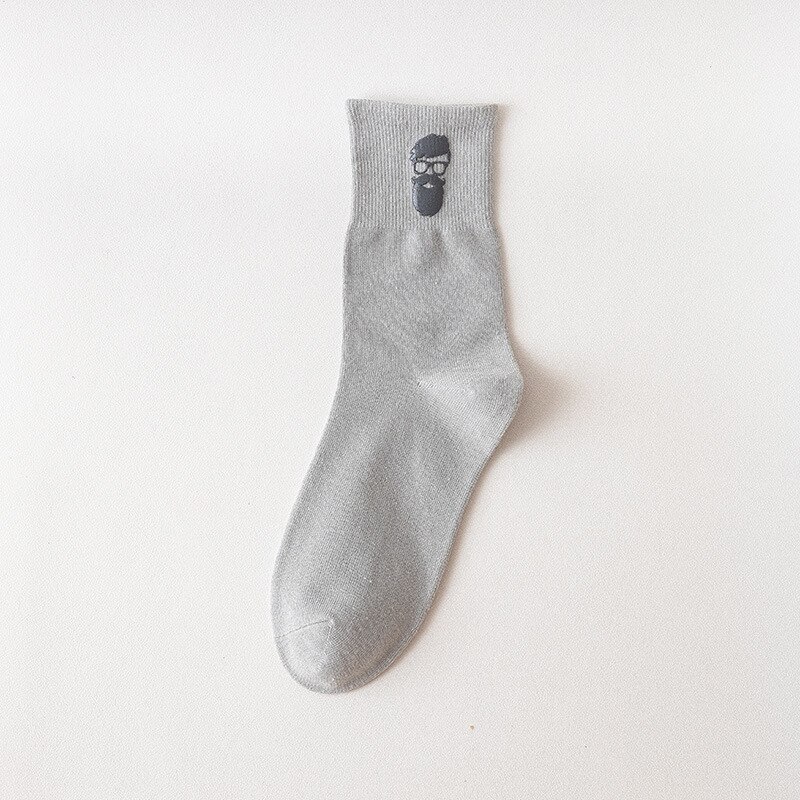 Chaozhu bomull #39 coola tecknade skägg glasögon yuppie ootd manliga strumpor höst vinter crew sox: Grön