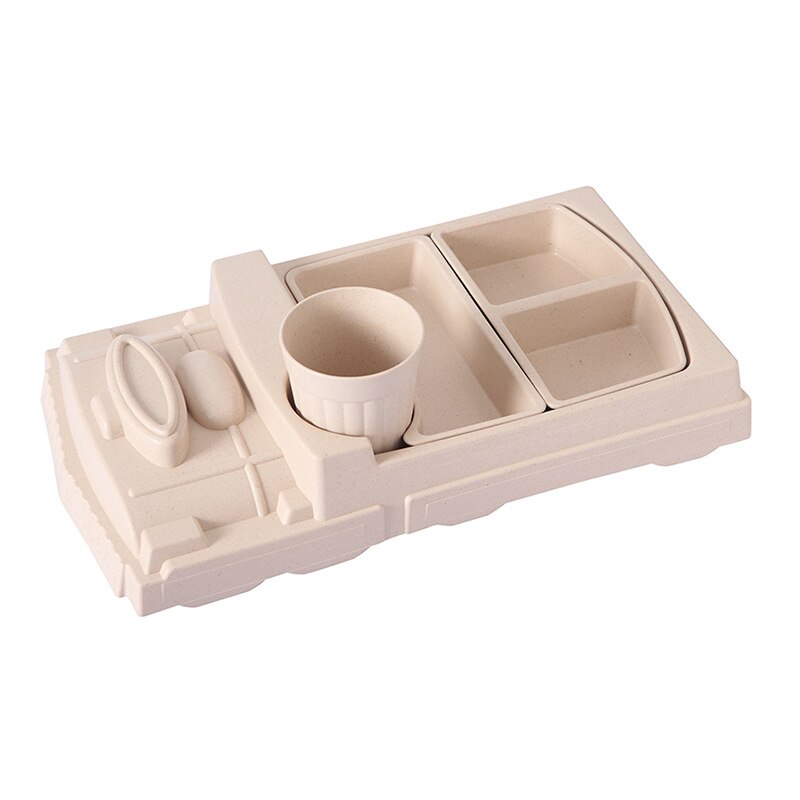 Bandeja creativa con forma de tren de bebé de fibra de bambú, bandeja de platos con dibujos animados resistente a golpes, bonita caja de almuerzo, tazón de arroz para niños: 03