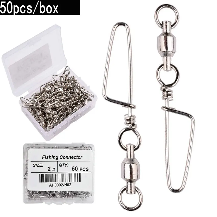 50pcs Fishing Ball Bearing Swivel with Coastlock Snap 0-6# Stainless Barrel Swivels Hook Lure Fishing Connector Tackle Box