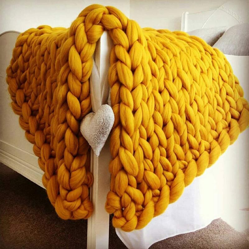 Fabrikant Diy Dikke Wol Hand-Gebreide Acryl Lijn Bal Arm Gebreide Deken Wollen Deken Sofa Cover Dikke Draad Deken: yellow
