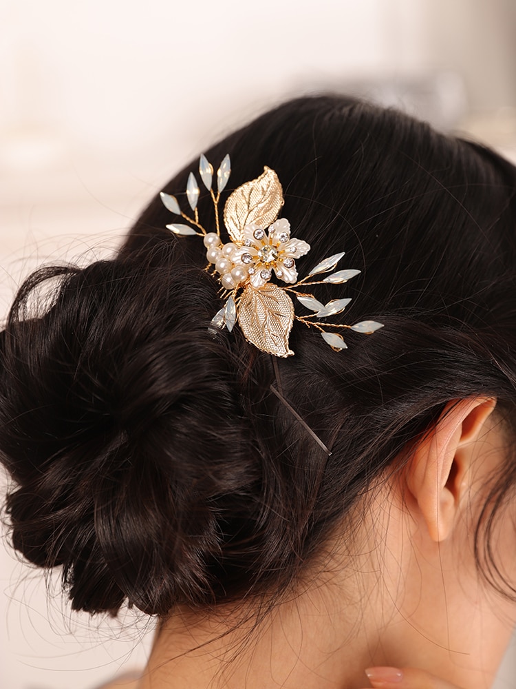 Vintage casual gouden strass blad bruids haarspeld vrouwen en meisjes bloem haaraccessoires bruiloft haar kam