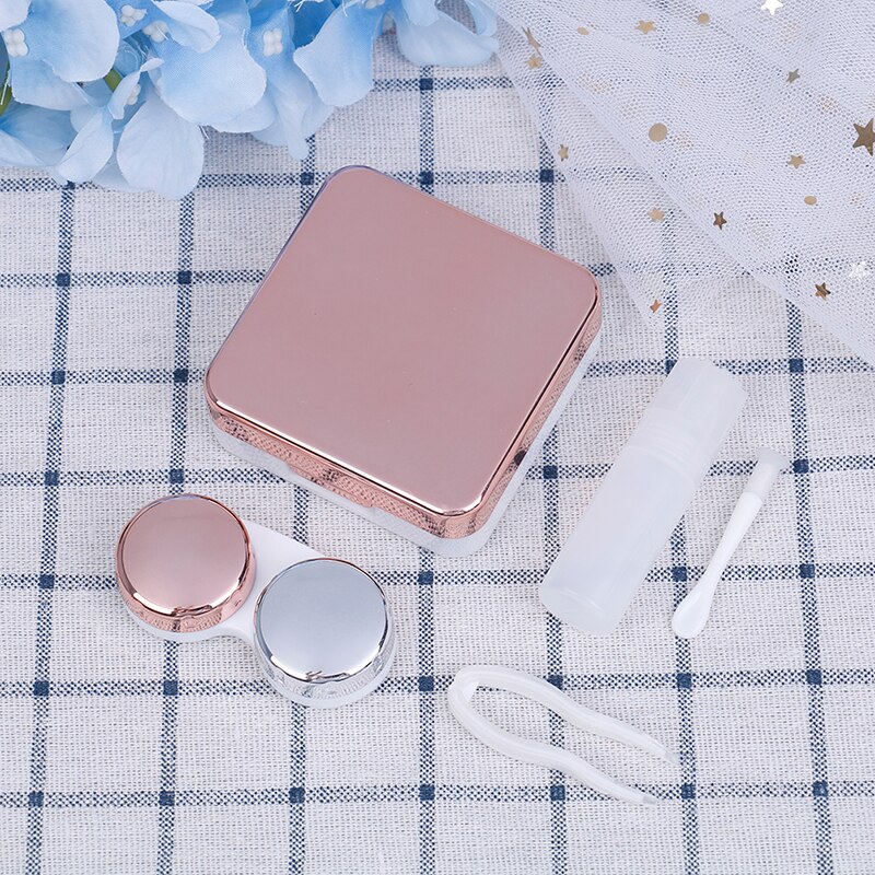 Preciosa caja de Kit de viaje para mujer, estuche para lentillas de colores, Estuche para gafas de contacto de colores con espejo, contenedor para lentes de contacto de ojos