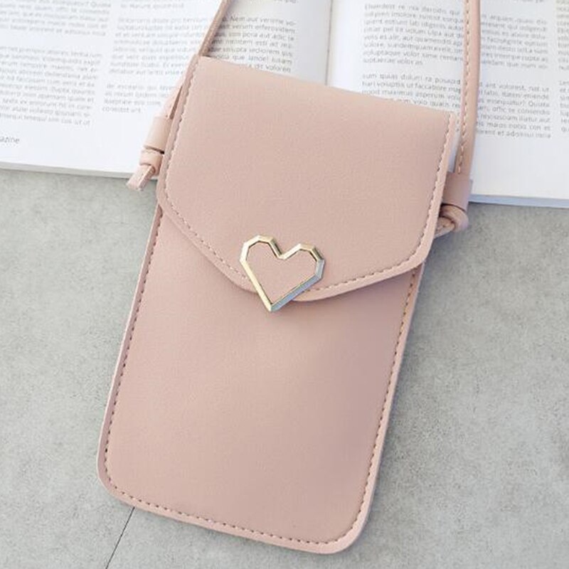 Telefon punge gennemsigtig touch screen mobiltelefon taske taske kvinder telefon pung messenger tasker lille flap taske mini skulder taske: Lys pink b