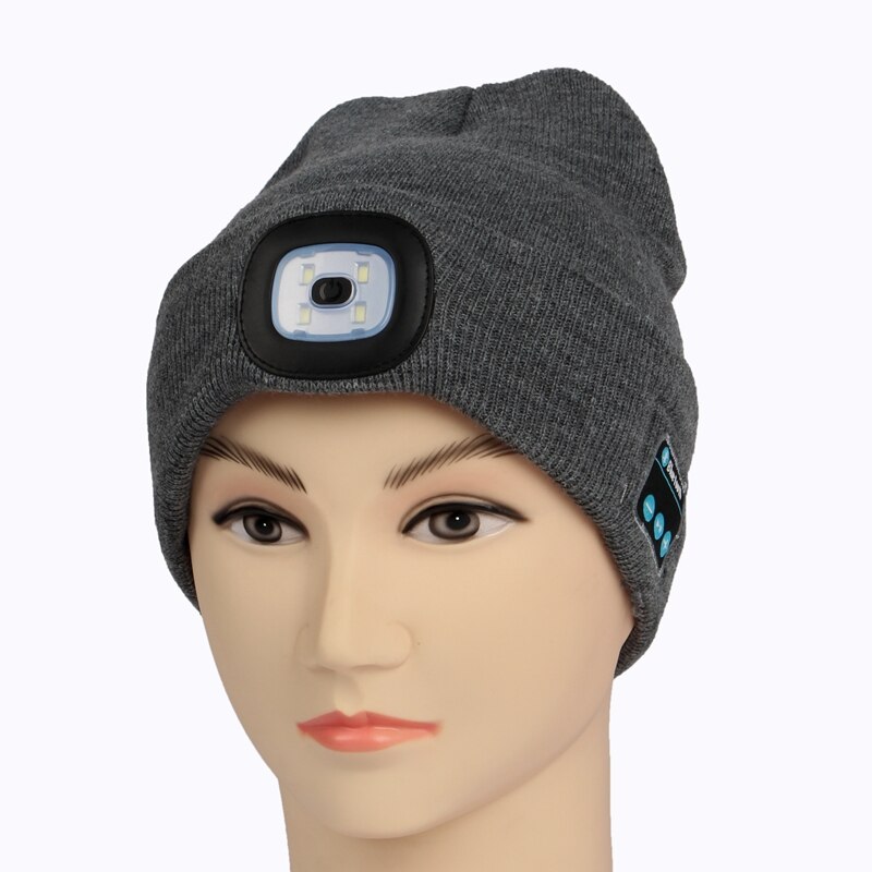 gorro Bluetooth LED luz cabeza sombrero inalámbrico Smart Cap auriculares altavoz: Gris oscuro