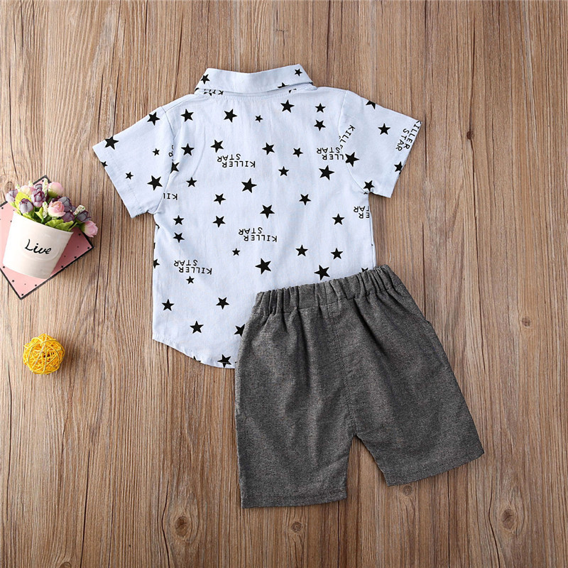 6M-3Y Toddler Infant Kid Boys Star Print Short Sleeve Tops T-Shirt Shorts Pants Gentleman Suit Baby Clothes Outfits 2Pcs Set