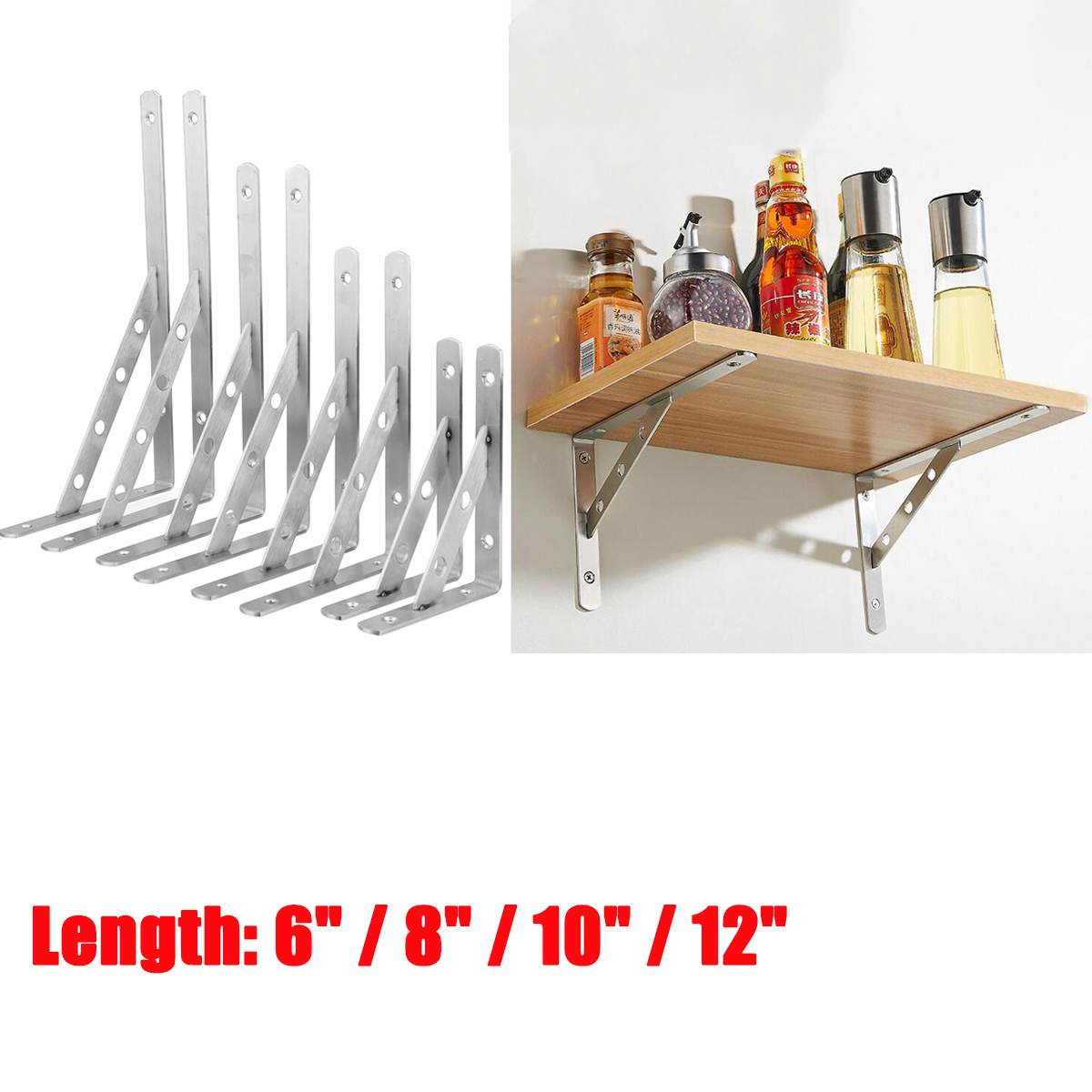 6/8/10/12" 2pc L-Shaped Triangle Bracket Wall Mounted Shelf Bracket Heavy Duty Supporter DIY Home Table Bench