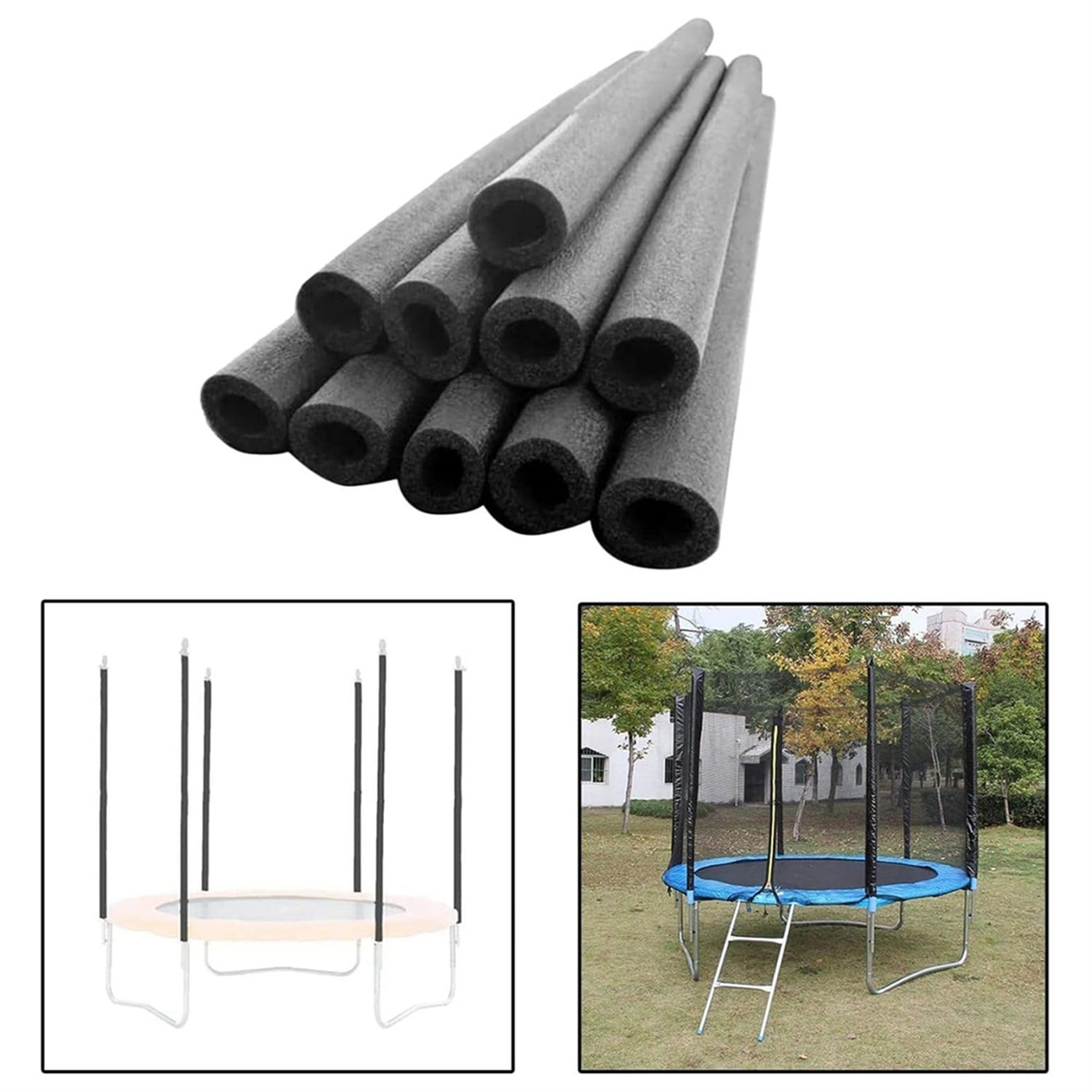12 Stück Trampolinstangen-Schaumstoffhüllen, Ersatz für Trampolinpolsterung, Trampolin-Schutzhüllen, Schaumstoffschläuche, Schwarz