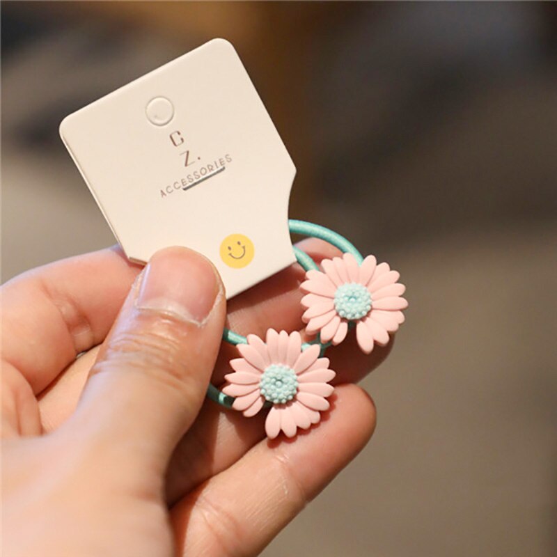 Cintas de goma elásticas para el pelo para niña, 2 uds., sortija de Margarita de crisantemo, lazos para el pelo para niña, accesorios de sujeción para coletas: Rosa