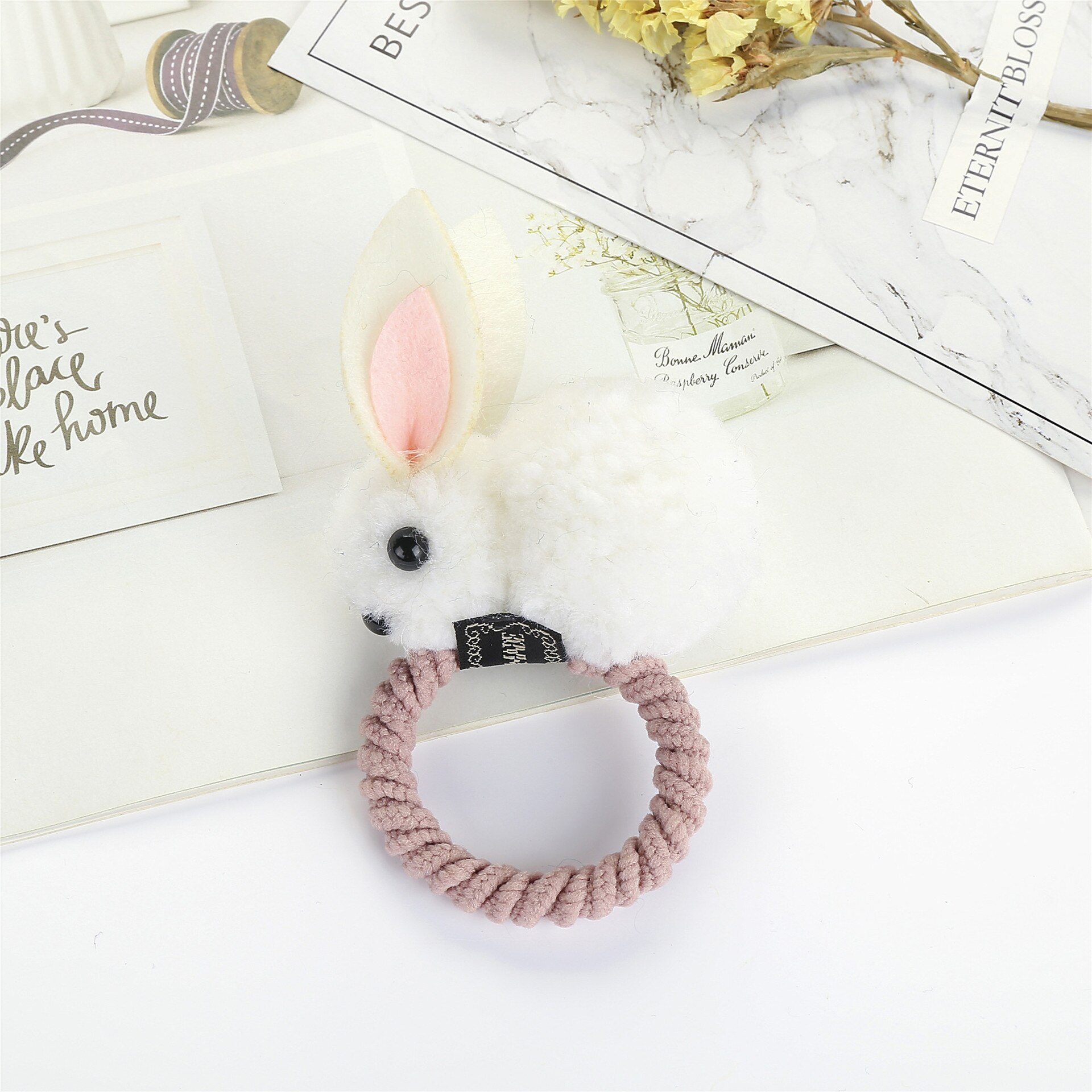 Bracelet caoutchouc lapin pour enfants 5 couleurs | Joli bracelet caoutchouc pour filles, corde pour tête, accessoires pour cheveux, anneau à cheveux, épingle à cheveux, bijoux de coiffure: white A