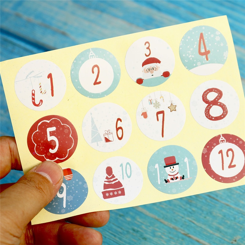 120pcs Christmas Stickers Merry Christmas Advent Calendar Number Paper Stickers Multifunctional DIY Packaging Labels
