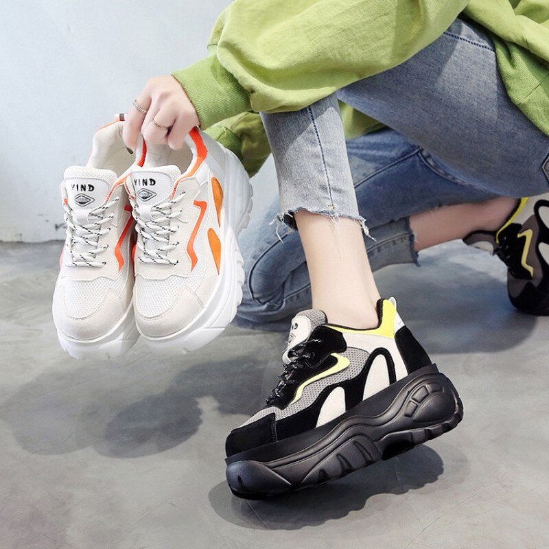 Kvinnor skor platå sneakers höga dolda klackar skor hiss wedges skor kvinnliga sneakers dam promenadskor  e15-20