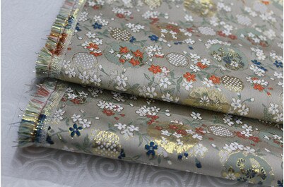 CF78 1 Yard Japanese Style Floral Silk Brocade Jacquard Fabric Kimono Clothing Fabric Korean Style Cushion Cover DIY Fabric: 3 white