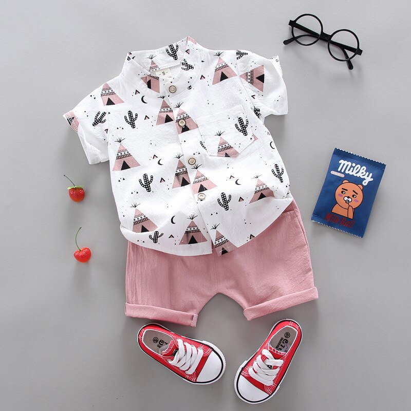 Costume d'été pour bébés garçons, chemise imprimée, short, vêtements en coton,: YX sanjiaoS Pink / 4T