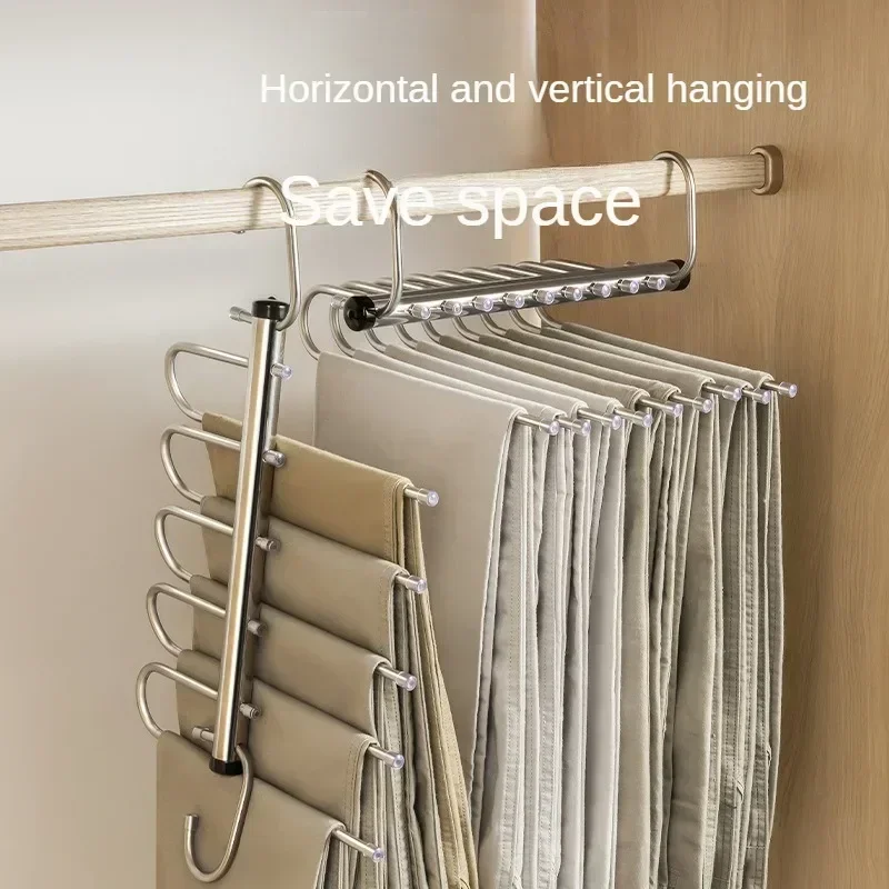 Perchas mágicas plegables para pantalones, 5/9 capas de acero inoxidable, estante para ropa que ahorra espacio, organizador para armario, pantalones vaqueros, bufanda