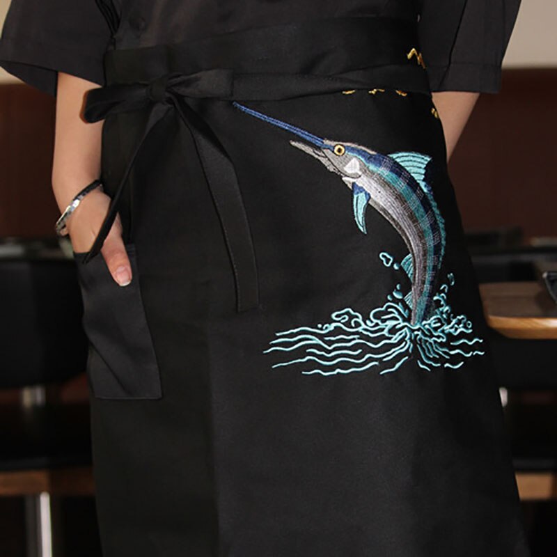 Kokken work&wear uniform madlavning bage forklæder grime broderi blomme blomst seafood hagesmæk køkken restaurant anti-olie forklæde: Farve 2