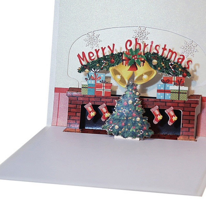Vrolijk Kerstfeest Haard 3D Pop-up Kaart Winter Wenskaart Uitnodiging