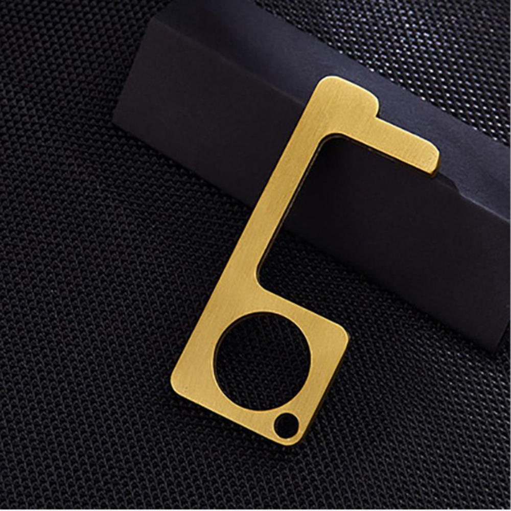 Utensilio de apertura de puerta sin contacto, dispositivo de apertura de elevador sin contacto, asistente de puerta abierta sin tecla táctil, herramienta de mango, llavero anticontacto: Brass-A