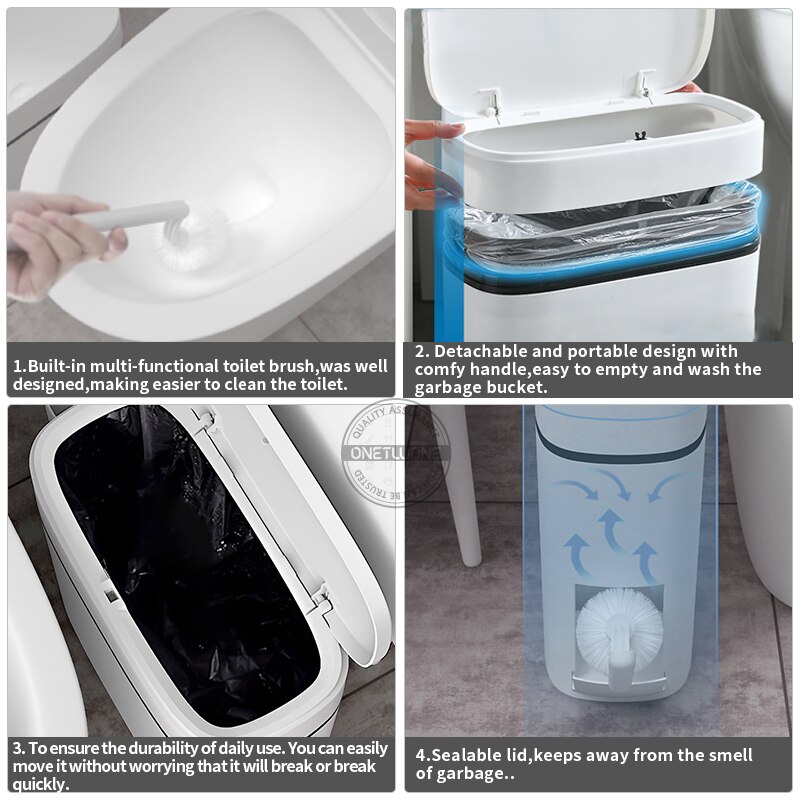 14L cepillo de baño papelera tipo prensa de inodoro papelera cesto de basura hogar Baño inodoro impermeable estrecha costura