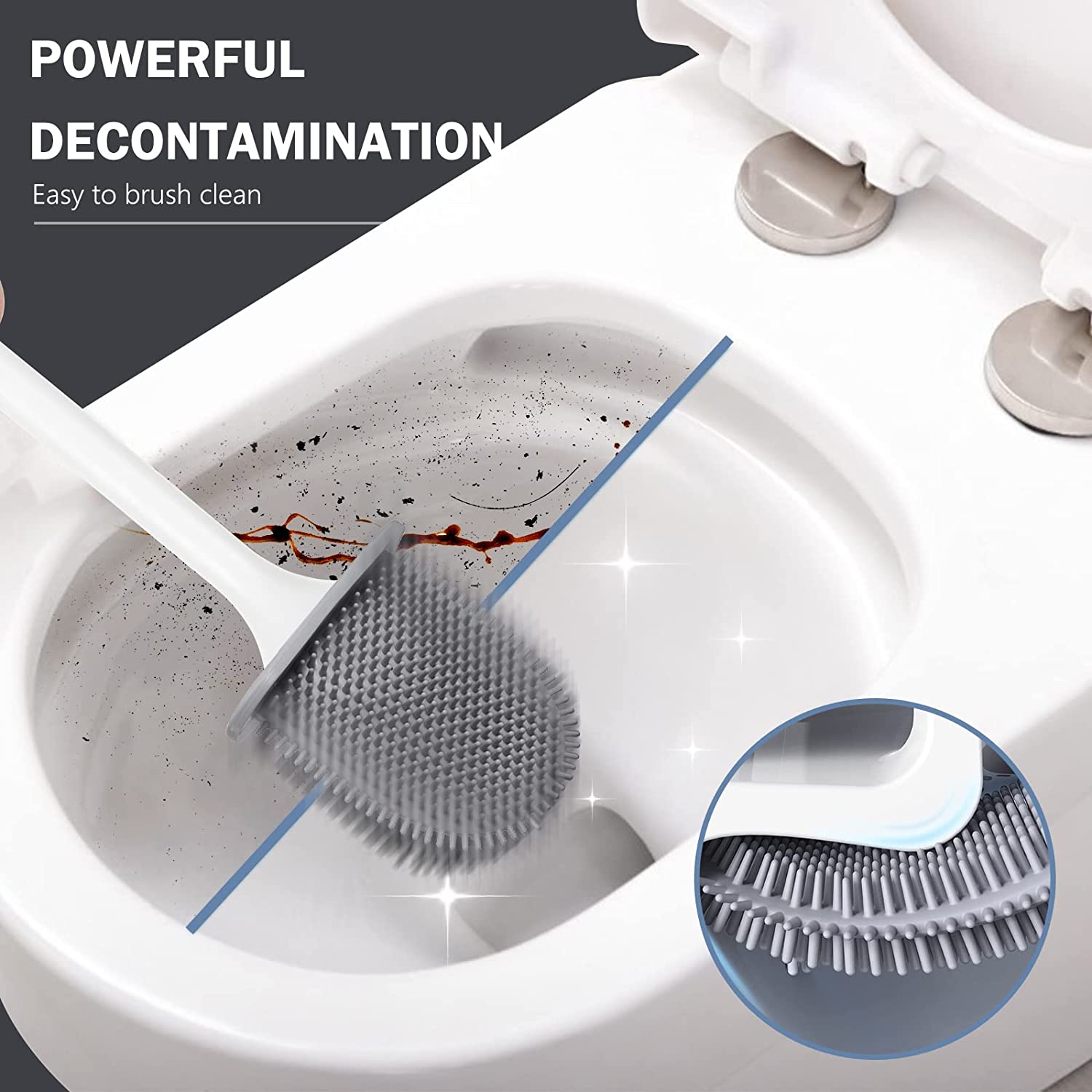 Silicone Toilet Brush for Bathroom ,Detachable Handle Toilet Bowl Brush and Holder Set Soft Bristles with Quick Drying Holder