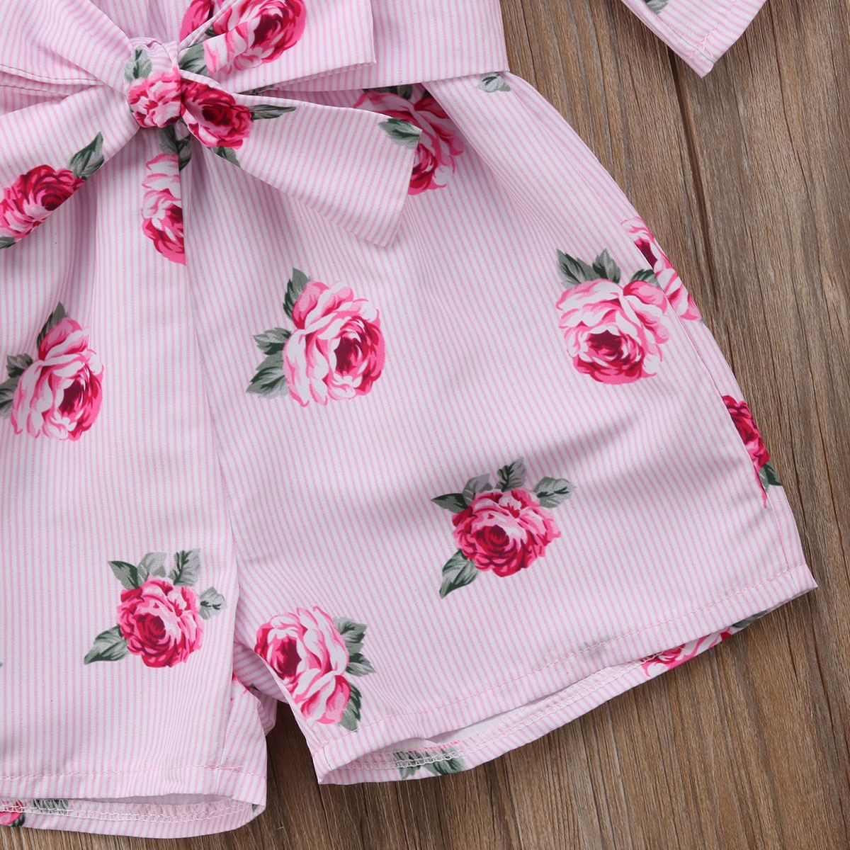 Kinderbabymeisjes bloemenromper met blote schouders, jumpsuit met strik, zomeroutfits en kleding