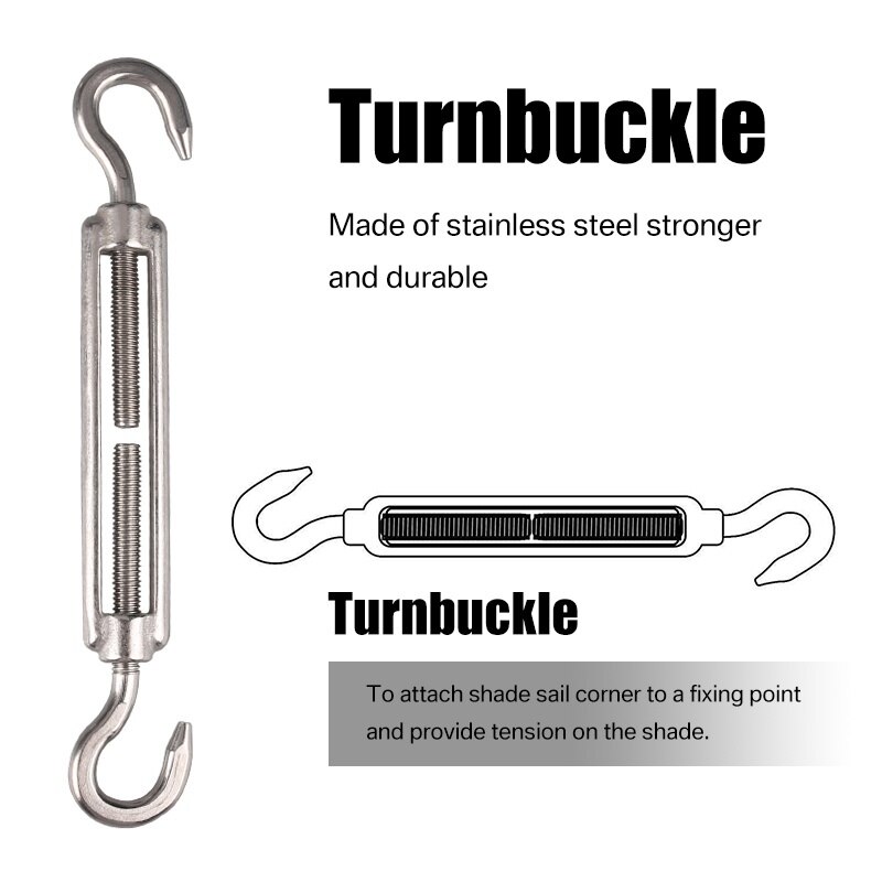 Stainless Steel Sail Fixing Kit Patio Garden Awning Canopy Hardware Kit Carabiner Clip Hook Screws