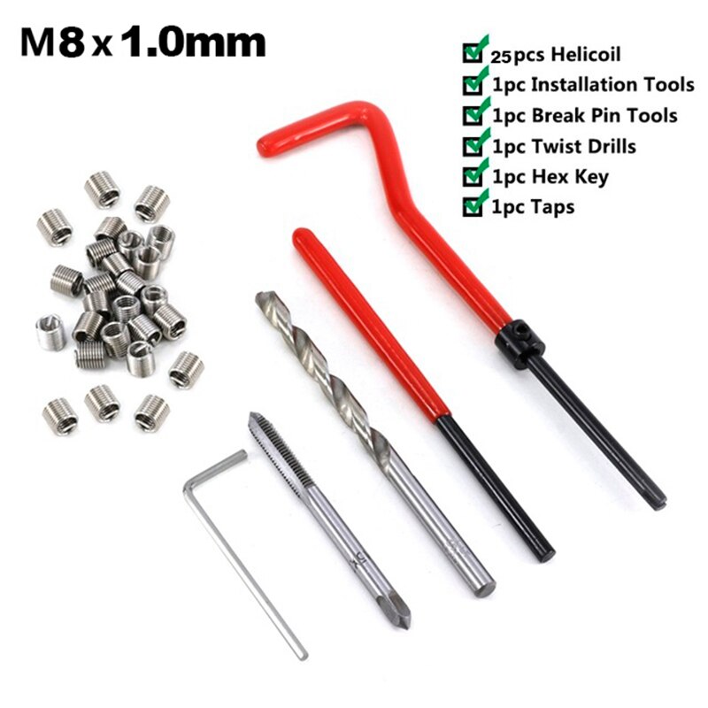 Thread Repair Tool Kit Drill Bit Taps Threaded Inserts Installation Tool for Repairing M5 M6 M8 External and Internal Screw Hole: M6