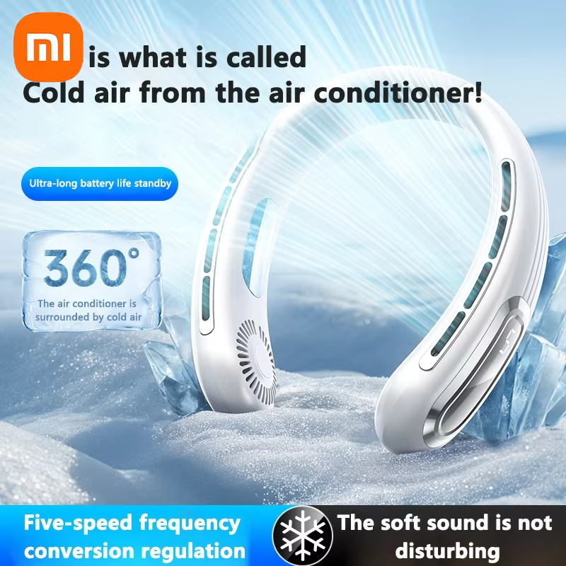 Wentylator na szyję Xiaomi, bezłopatkowy, mini, przenośny, ładowany przez USB, 8000 mAh, 5 prędkości, cichy, z wyświetlaczem doprowadziło, elektryczny chłodzik powietrza