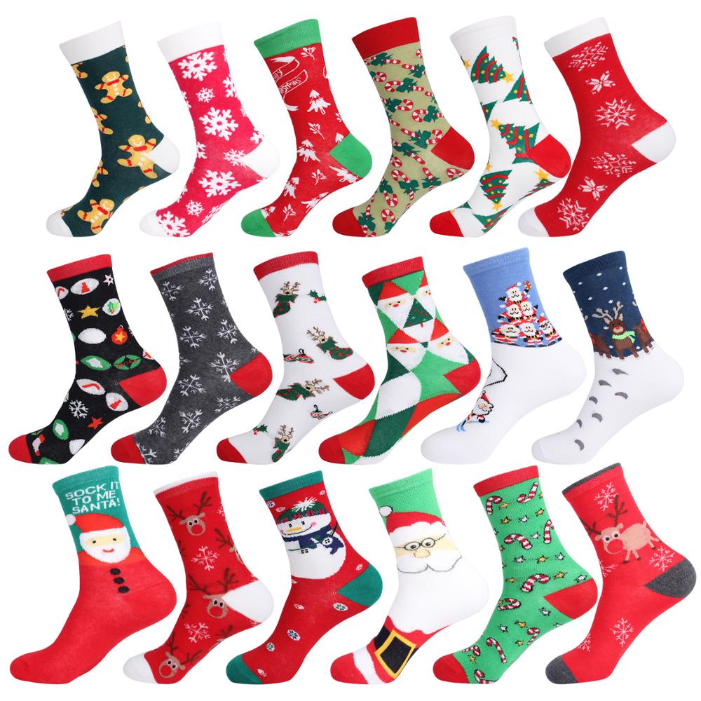 Autumn Winter Christmas Socks Christmas Tree Snow Elk Cotton Happy Socks PEONFLY Men Year Santa Claus