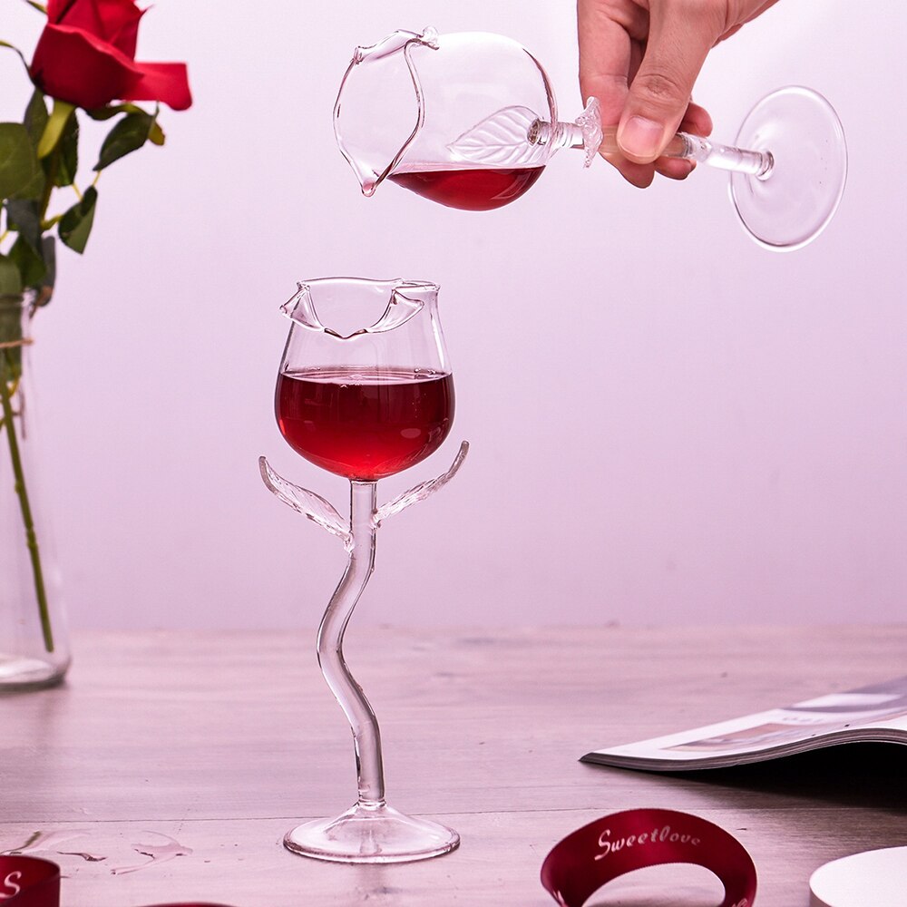 Rose Wine Glass Set Rose Flower Shape Wine Glass Creatives Rose Flower Goblet Glass For Home Party FP8