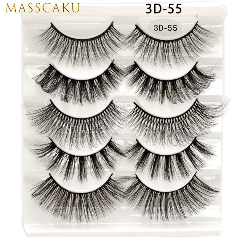 Masscaku 5 par mink fransar faux ögonfransar mink lösögonfransar dramatisk volym fransar fransförlängning makeup kit cilios: 3d-55