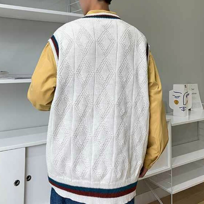 Genser Vest menn brev trykt bf v-hals 2xl oversize herre vester preppy stil streetwear stripetopp fritid strikkede gensere