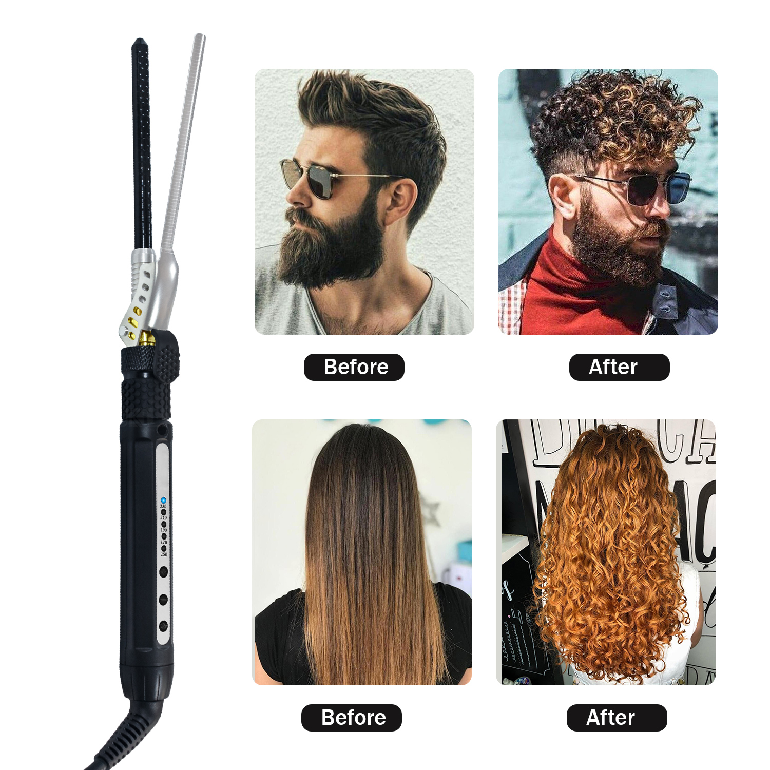 7mm Curling Iron Rotating Hair Curler Men's Small Curl Ceramic Pear Flower Cone Hair Curler Roller Waver Wand Salon Hair Styler