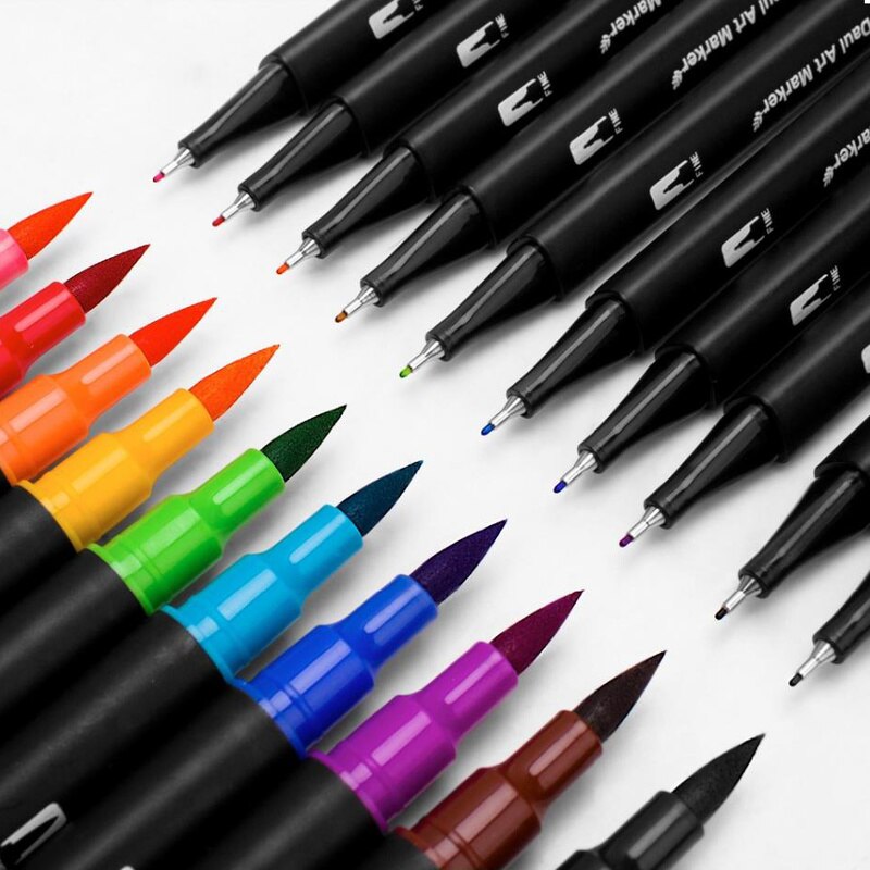 48/60/72/100 farver akvarel tuscher sæt til tegning pensel pen sæt fine liner dobbelt spids til skolen
