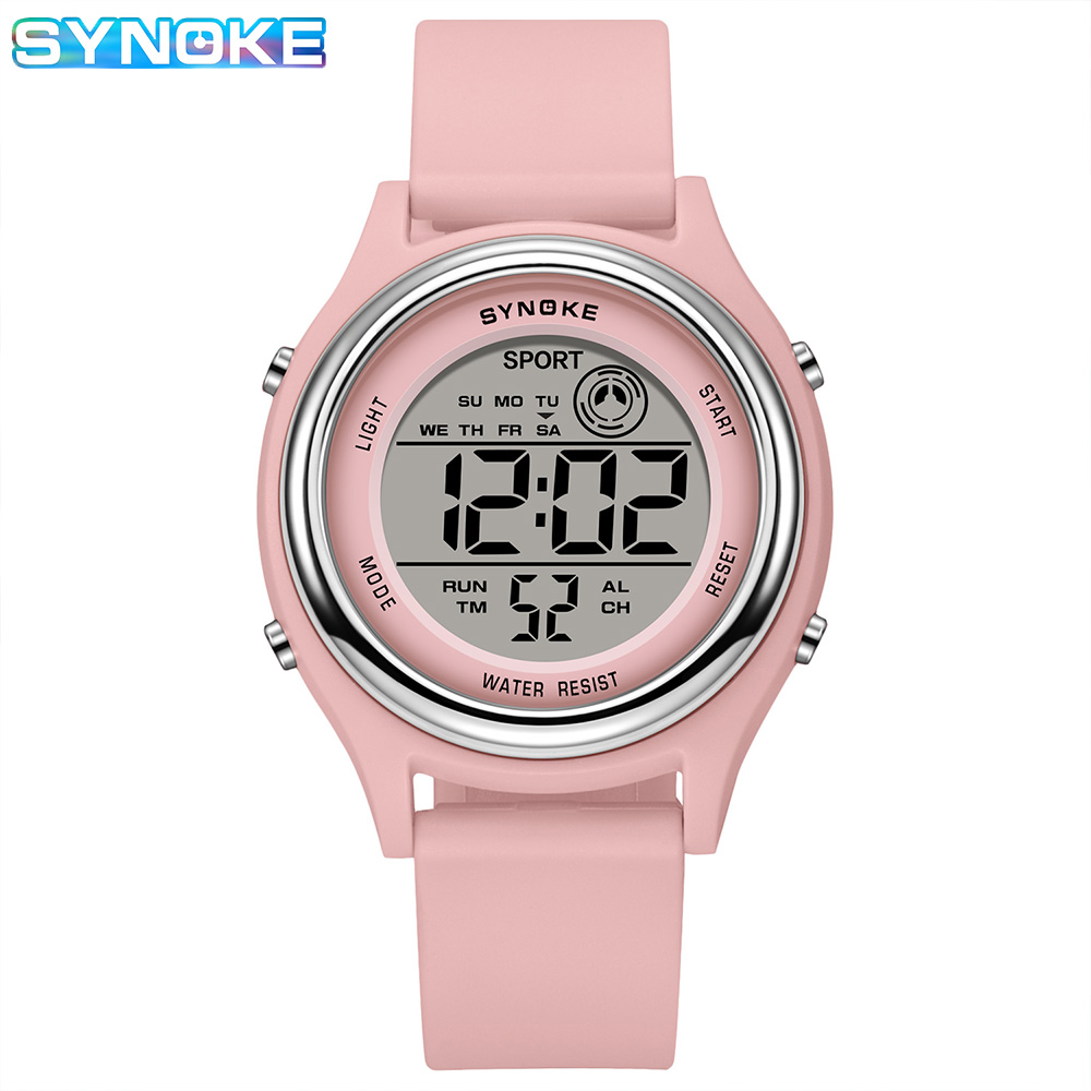SYNOKE Kleurrijke kinderen zeven lichten horloges sport studenten digitaal horloge voor kinderen waterdicht elektronisch horloge schokbestendig: Roze