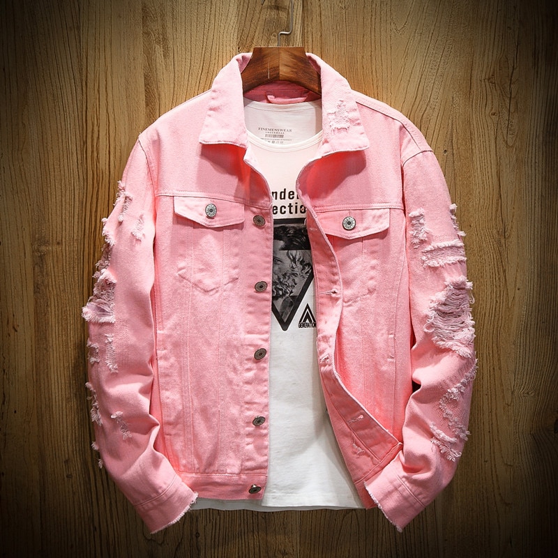 Lente Herfst Mannen Jean Jacket Slim Fit Katoenen Denim Jacket Rood Wit Zwart Ripped Gat Jean Jassen Mannen uitloper Plus Size