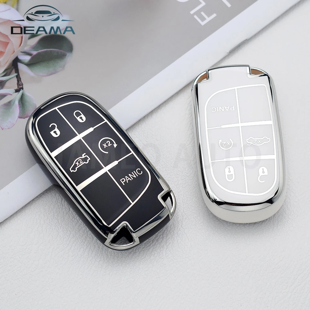 Funda de llave inteligente de coche de TPU de 5 botones para Jeep Renegade Frand Cherokee Dodge Journey Charger Chrysler 200 300 Shell Fob