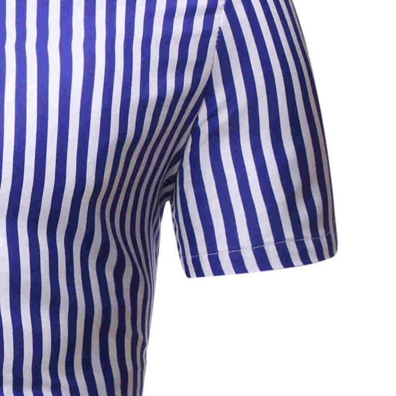 Casual skjorta herr randigt tryck slim fit topp manliga festklänning kortärmade skjortor sommar