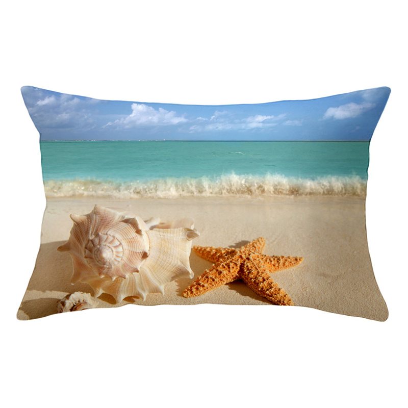 Summer Beach Pillow Case Starfish Sea Snail Shell Cushion Cover Sofa Home Decoration Landscape Polyester: Light Grey