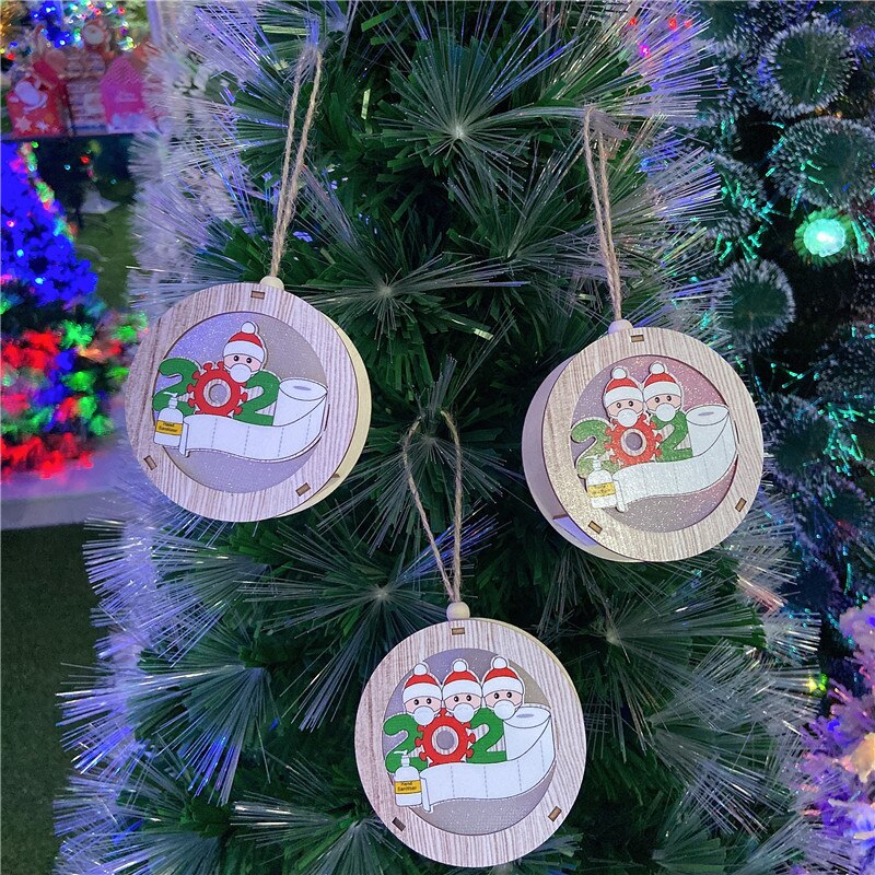 Adornos navideños luminosos, luz Led de madera, decoración colgante de adorno colgante de árbol de Navidad para miembros de la familia