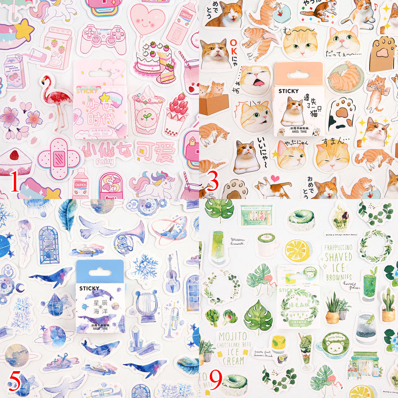 46 unids/caja pegatinas de gato Kawaii pegatinas de papelería bonitas pegatinas de viñetas para diario para niños DIY álbum de recortes diario suministros de decoración