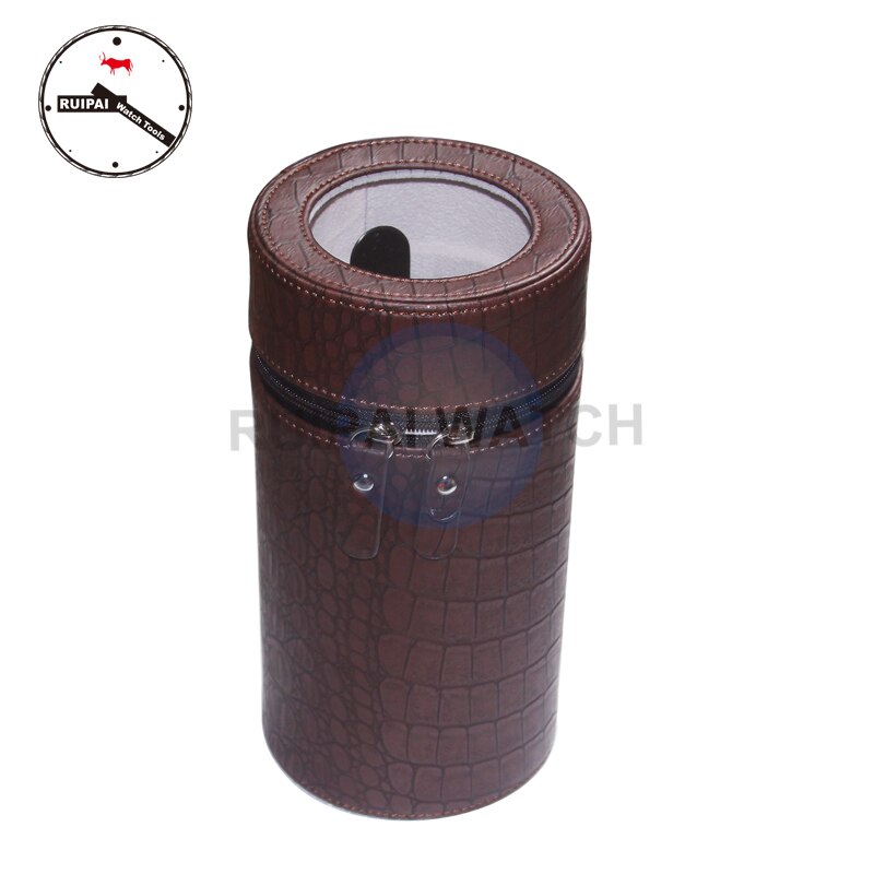 Bruin PU Lederen 3 Modi Automatische Zelfoprollend Doos, Horloge Opslag Gereedschap Ronde Type Draagbare Horloge Winder