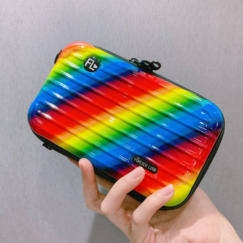 Luxury Hand bags for Women Suitcase Shape Totes Small Luggage Bag Women Famous Brand Clutch Bag Top-handle: Rainbow