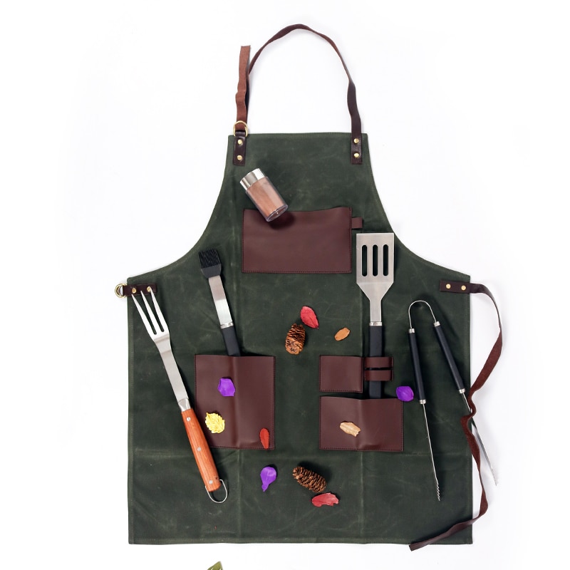 Weeyi vintage grøn vokset lærreds grillforklæder til kvinde mænd unisex forklæder til køkken madlavning bagning bbq kaffebar arbejdsforklæde