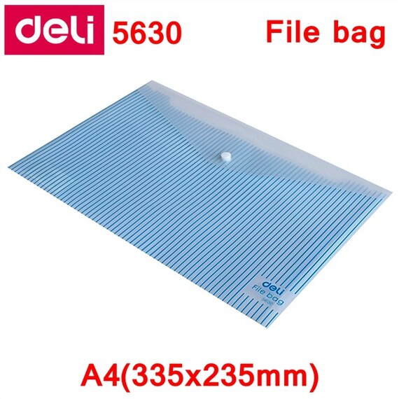 50PCS/LOT Deli 5630 File bag File pocket with button Elastic closure folder documents pocket A4 size 335x235mm: Default Title
