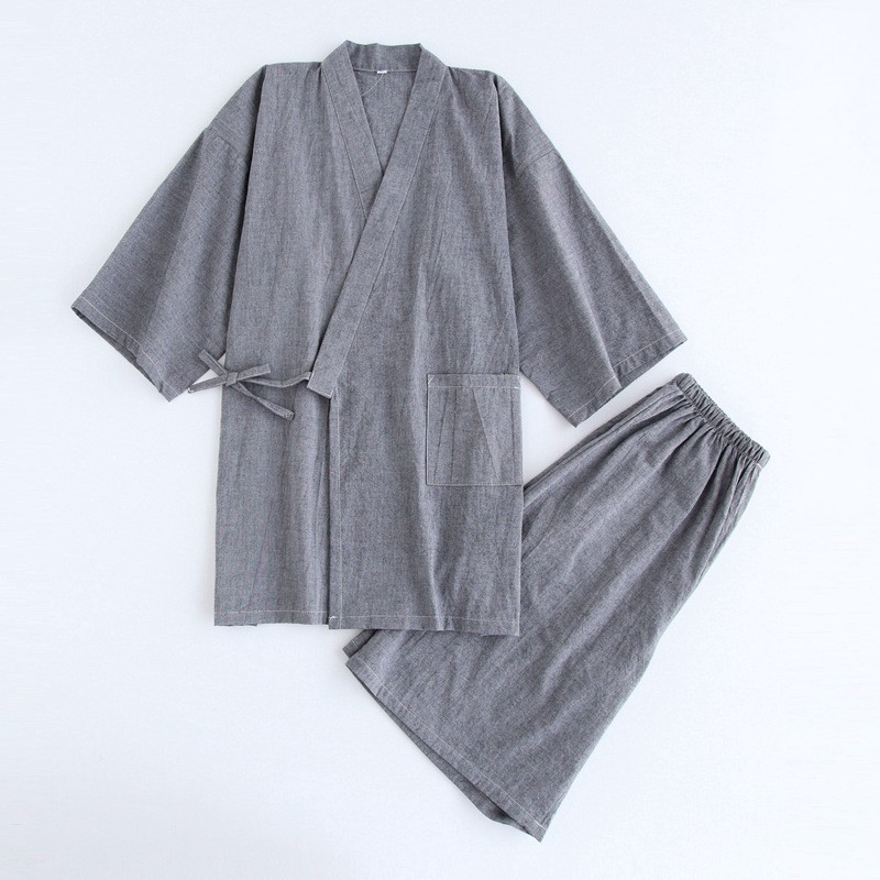 Summer Men Japanese pajamas Sets mens pijamas male 100% cotton Spa Robe sets male boxer kimono robes men hombre wash cotton: B