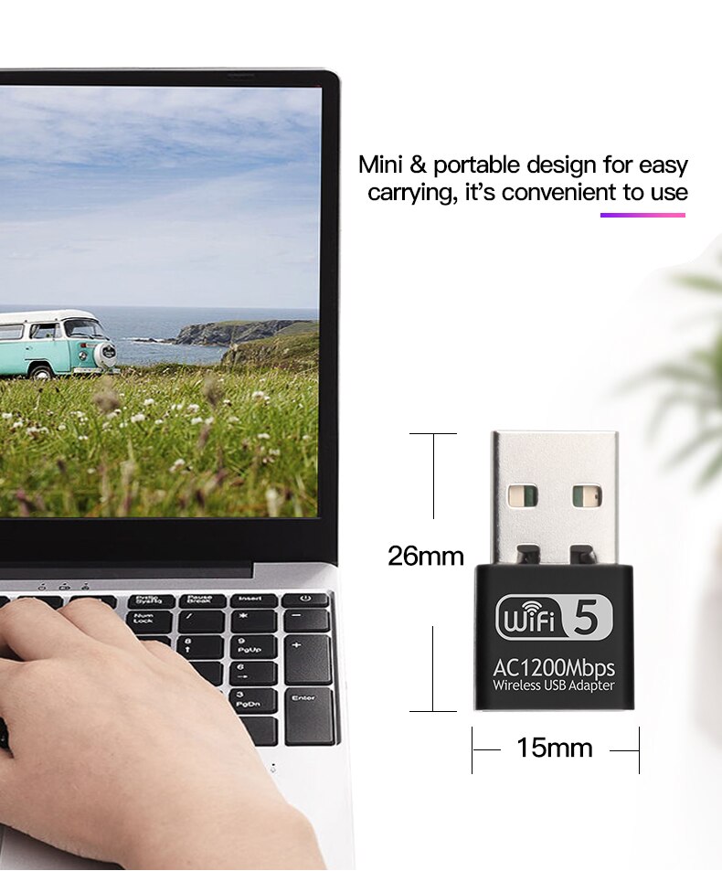 1200Mbps Mini USB Wifi Adapter Network Lan Card For PC Wifi Dongle Dual Band 2.4G&5G Wireless Wi-Fi Receiver Desktop Laptop